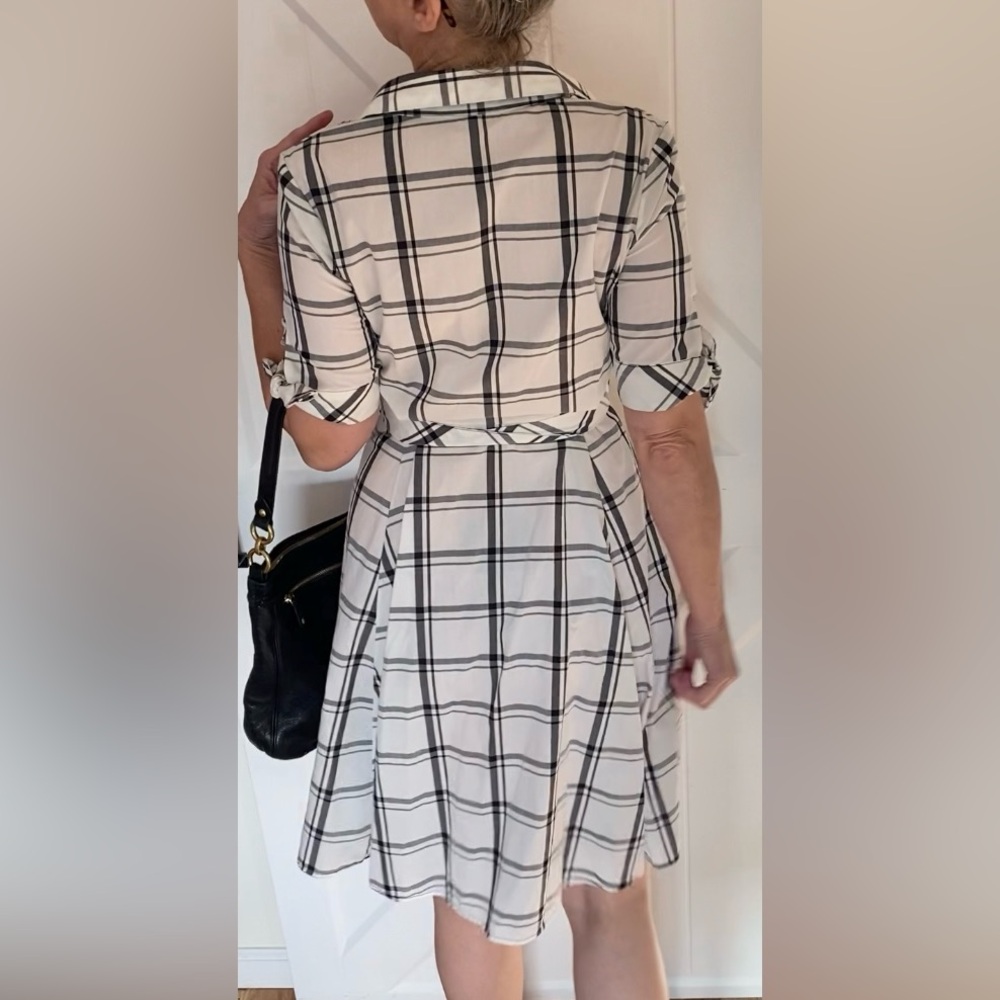 Calvin Klein black & white plaid belted‎ dress Size 2